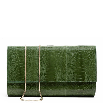 Allana Ostrich Clutch Emerald
